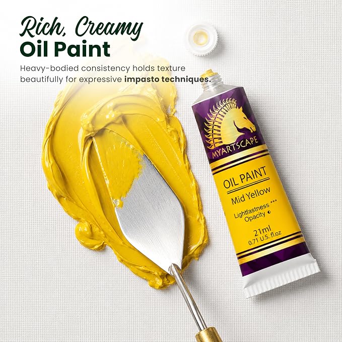 MyArtscape Oil Paint Set - 24 x 12ml Artist Oil Paints | Rich pigment oil paints for canvas painting with smooth blending layering glazing and glossy finish