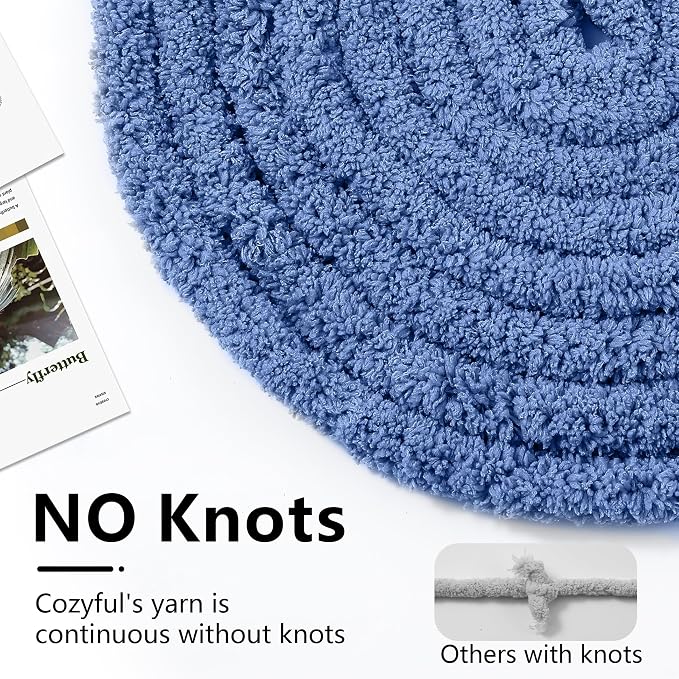Cozyful Chunky Yarn for Hand Knitting - #10 Chunky Chenille Yarn, Jumbo Big Thick Chunky Yarns for Crocheting, Super Bulky Chunky Knit Blanket Yarns, 8 Skein (22 yds 8 oz Each Skein), Country Blue