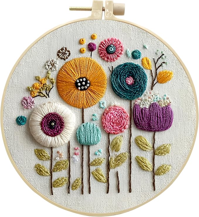 Embroidery Kit for Beginners & Adults Starter Kit, Cross Stitch Kits,DIY Hand Embroidery Needlepoint Set with Hoop, Pre-Printed Fabric, Threads and Instructions (Flower-3)