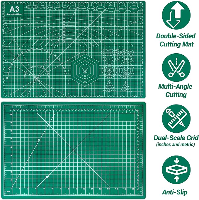 5Pack A3 Self Healing Cutting Mats,12" x 18" Double Sided PVC Craft Pads with Grid & Geometric Templates for Sewing,Scrapbooking,DIY Projects