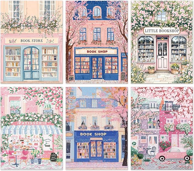DPARTGMJT 6 Pack Bookshop Paint by Numbers Kits for Adults-12x16in(30x40cm)