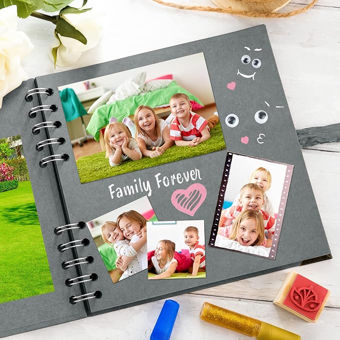 Bstorify Square Scrapbook Photo Albums 7 x 7 Inch Grey Hardcover with Ribbon Closure - Ideal for Scrapbooking, Art & Craft Projects | Hardcover with Thick 200 GSM Kraft Paper, Ideal for Your Scrapbooking Albums, Art & Craft Projects (Grey, 7 x 7 Inch)