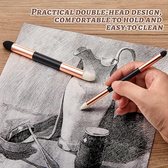 Kosiz 6 Pcs Blending Sponge Pen Rub and Buff Double Headed,Gold | Washable Reusable Sketching Blender Stumps for Artist Drawing, Highlight Shadow Detail Shading, Wipe Buff Art Tools