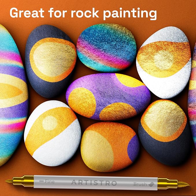 ARTISTRO 48 Metallic Dual-Tip Acrylic Paint Marker Pens for Drawing | For Fabric, Rock, Glass, Wood, & Molds, Arts & Crafts Gift for Adults, Teens, & Kids, Classroom Must Haves & School Supplies