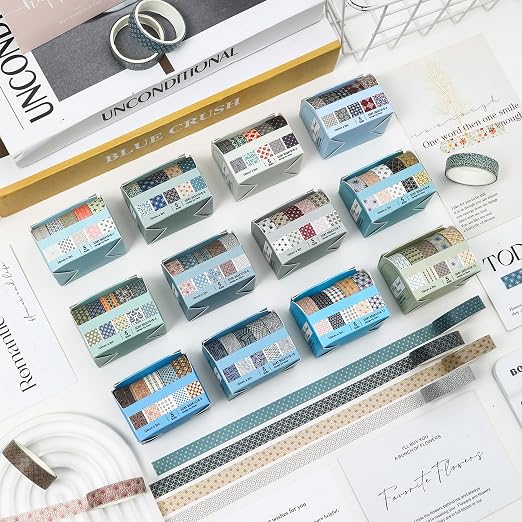 Basic Patterns Washi Tape Set 60 Rolls Geometric Elegance Decorative Skinny Masking Tapes for Arts, DIY Crafts, Journals, Planners, Scrapbook, Wrapping