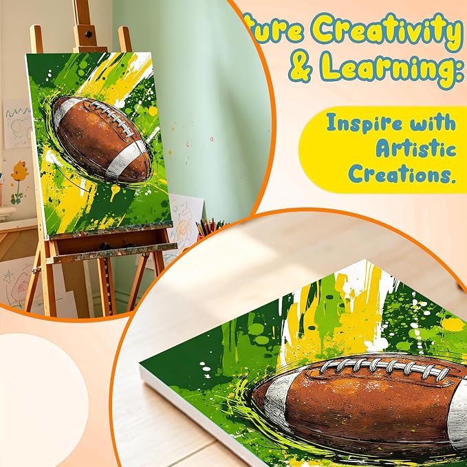 Football Paint by Numbers Kit for Kids with Framed Canvas - Wooden Easel | Ball Sports Paint by Numbers for Kids Ages 8-12, Acrylic Oil Painting Kits with Nice Gift Box for Wall Decor (12x8 inch)