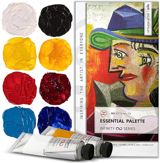 ZenART Professional Oil Paint Set - Artist Grade Primary Colors - 8x50ml | Essential Palette - Non-Toxic Large Tubes, Buttery Consistency, Rich Pigments, Lightfast Oil Paints for Artists & Beginners