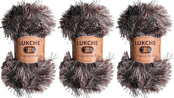 Eyelash Fun Fur Yarn Premium 100% Polyester 164 Yds (150 Mt), 3.53 Oz (100 Gr) Colorful Crochet Yarn Dıy Hand Knitting (Brown White, 3 Skein)