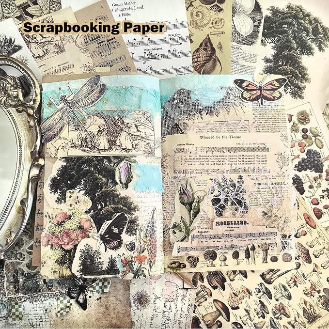 180 Sheets Scrapbook Paper, Large Vintage Junk Journal Decoupage Scrapbooking Bullet Journaling Supplies, Room Wall Decor Posters Ephemera Card Making Collage Crafts Paper Packs(5.5*7.87 Inch)
