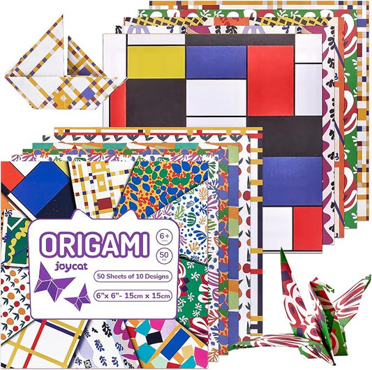 JoyCat Modern Art Patterned Origami Paper, 50 Double-Sided Sheets, 6x6 Inch | Double-sided abstract art patterns bring bold color and contemporary style to origami, collage, cards and paper crafts.
