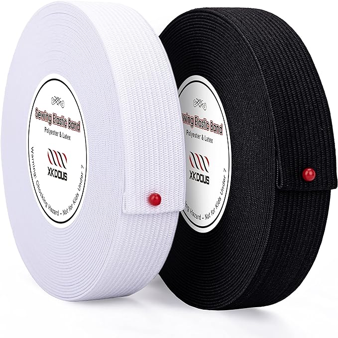 XKDOUS Elastic Band for Sewing, 1 Inch 14 Yards, 2 Roll,Black and White
