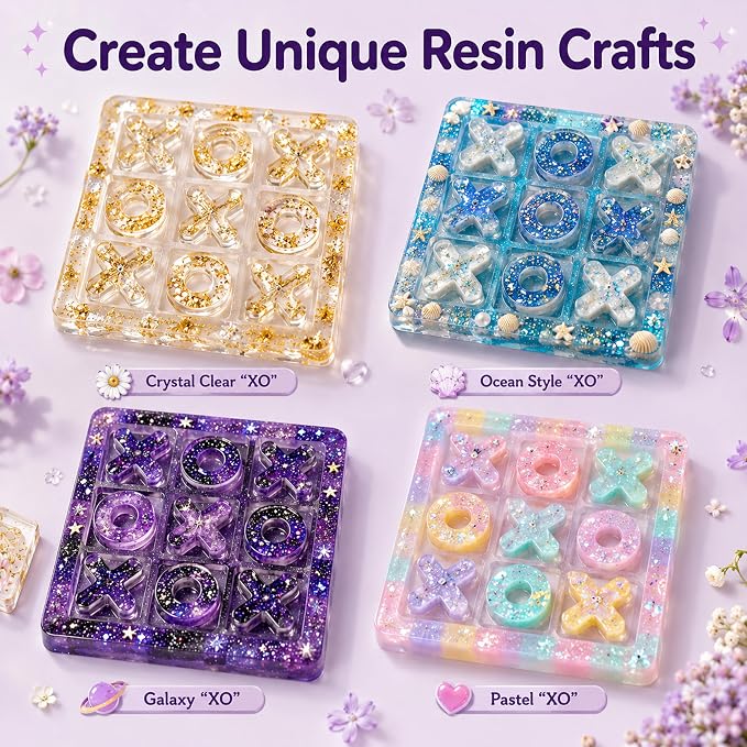 LET'S RESIN Large Tic Tac Toe Resin Mold 2Pcs, Tic Tac Toe Molds for Resin Casting, Large Epoxy Resin Silicone Molds for DIY Tabletop Board Game,Travel Game