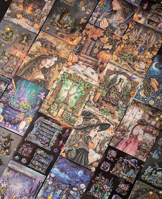 452-Piece Gothic Halloween Scrapbook Stickers PET & Washi 120 Sheets