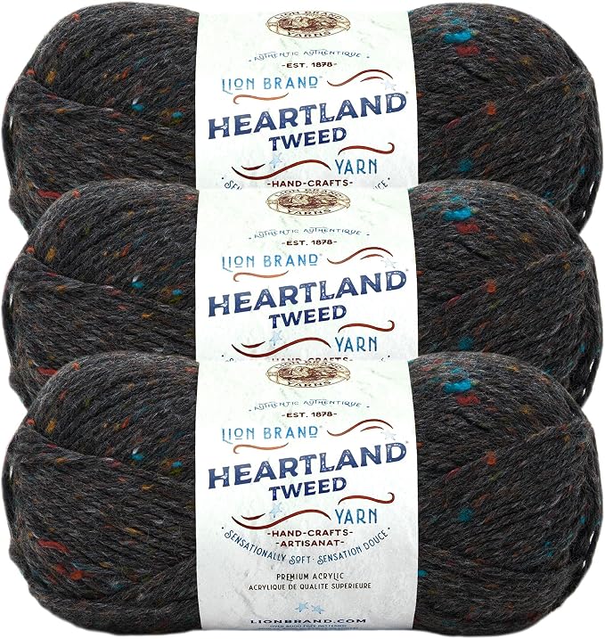 Lion Brand Yarn, Heartland Crochet Yarn, Black Canyon Tweed, Black, 3 Pack