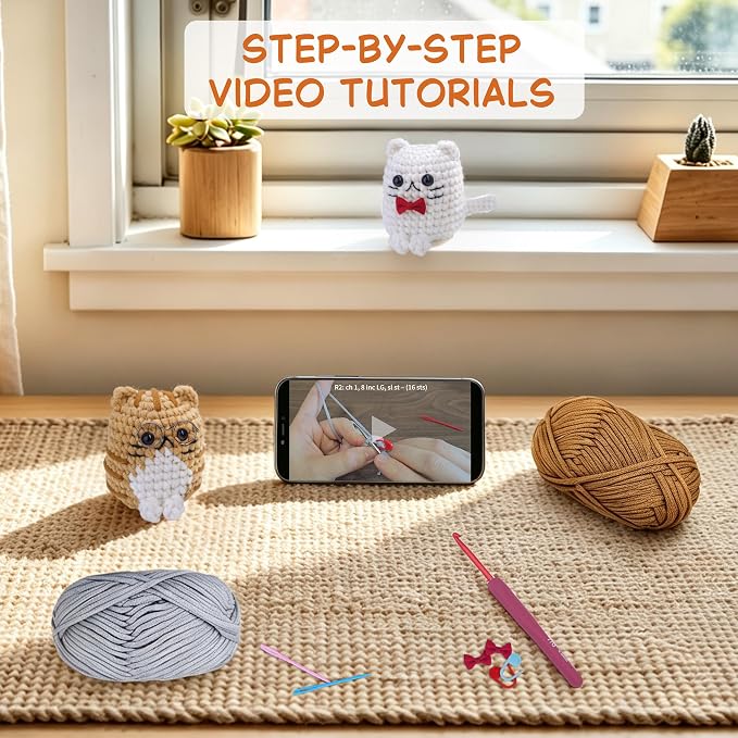 MASPODER Crochet Kit for Beginners Adults Complete Starter Cats Pattern