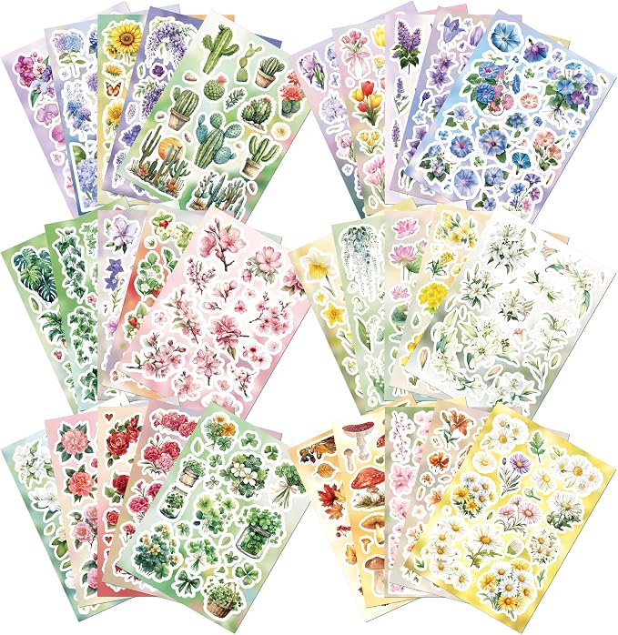 800+ PCS Floral Sticker Book for Journaling Supplies, Leaf Flower Watercolor Botanical Stickers for DIY Craft Scrapbooking Aesthetic Room Decor Junk Journal Bullet Journals Collage
