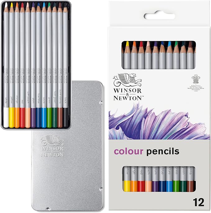 Winsor & Newton Studio Collection, Color Pencils, Set of 12 | Rich, Vibrant Color, Thick-Core Pencils, Soft Smooth Texture, Easy Blending, Stylish Metal Tin Included, High Quality Lead