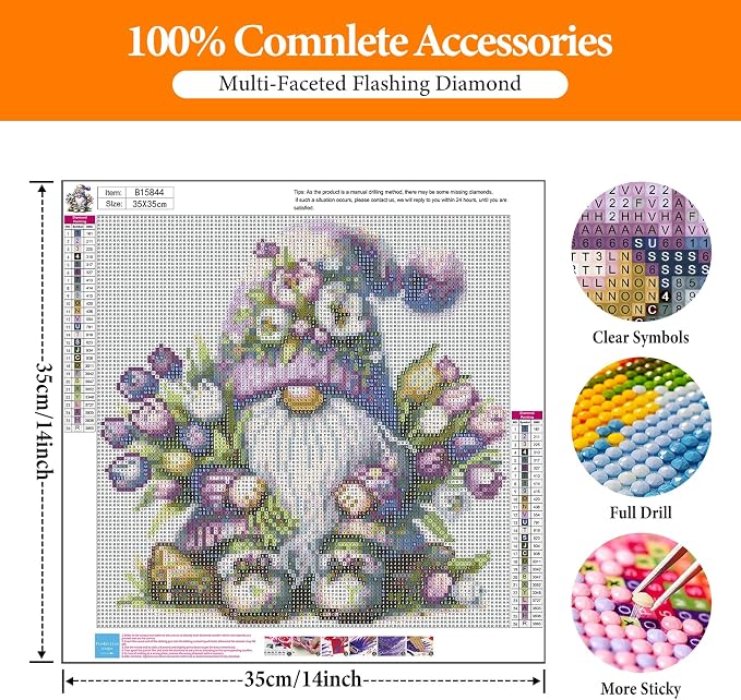 Diamond Art Kits for Adults, Gnome DIY 5D Diamond Painting for Beginners | 14x14 Inch, Full Drill Round Dots, Pink Gnome Gem Art Craft Kits, Home Wall Decor, Stress Relief Relaxing Hobby Gift