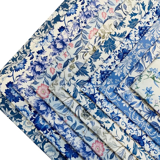 5"x5"50pcs Cotton Fabric Squares for Sewing Quilting Supplies-Blue Floral