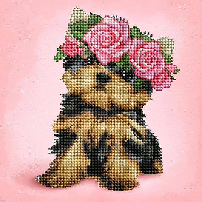DIAMOND ART CLUB Yorkie & Roses Diamond Art Kits for Adults