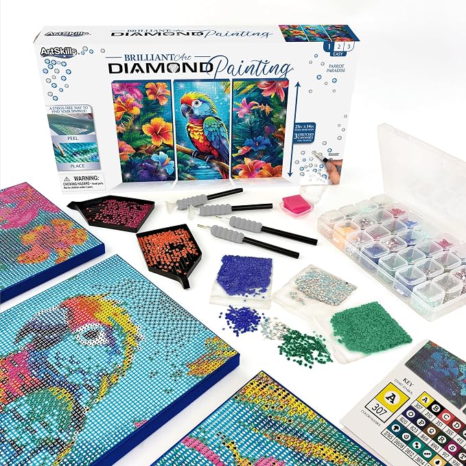ArtSkills Diamond Painting Kit Framed Canvas Diamond Art - Parrots
