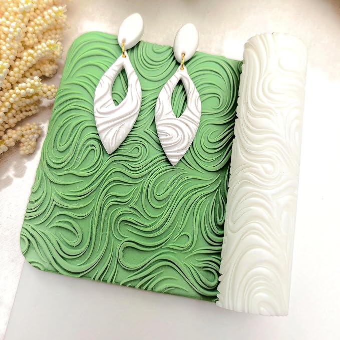 Polymer Clay Texture Roller Work with Polymer Clay Cutters for DIY Earrings Jewelry Making Craft Supplies(Linear Water Ripple Pattern)
