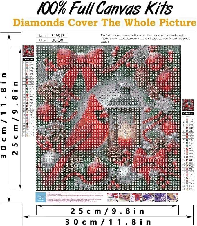 Christmas Cardinal Diamond Art Kits for Adults, 5D DIY Diamond Painting for Adults Beginners, Diamond Dots Kits Gem Arts Crafts for Home Wall Decor 12x12 Inch