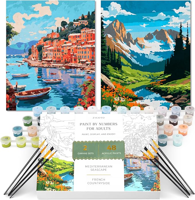 Beautiful Paint By Number Kit for Adults - Painting Set with 2 Canvases | Relaxing & Beginner-friendly with Brushes & Vibrant Acrylic Colors - Perfect Crafts Gift for Women to Create Wall-worthy Art