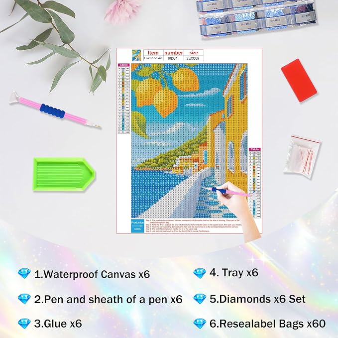 Amaieuin 6 Pack Diamond Art Kits for Adults Beginners,Landscape 10x12in