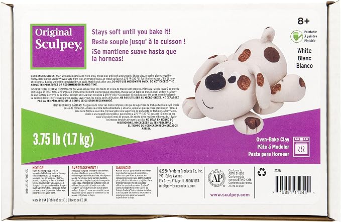 Sculpey Original Clay, 3.75-Pound, White | Soft ceramic-like feel that stays pliable without air-drying; perfect for jewelry, sculpting, and school craft projects