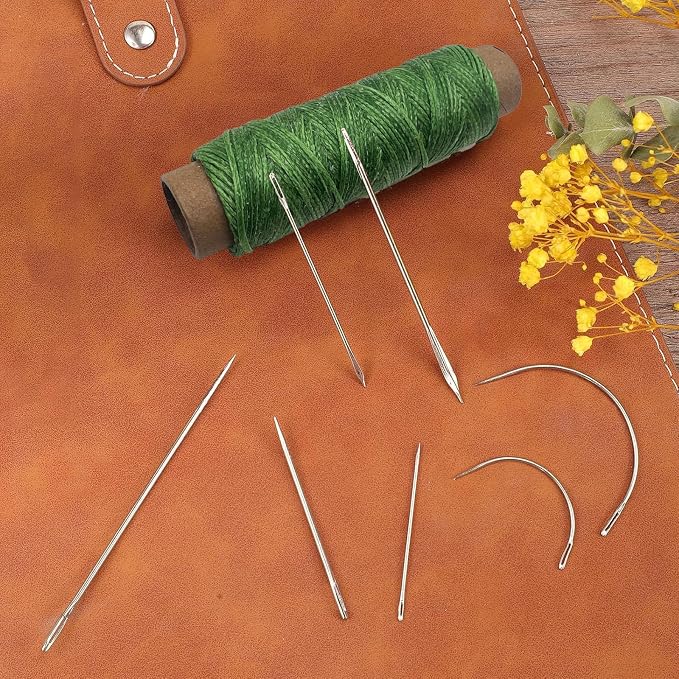 2 PCS Leather Sewing Waxed Thread, Each of 33 Yards 150D Sewing Thread Cord for Leather Craft DIY Supplies, Shoes Repairing, Green and Light Green