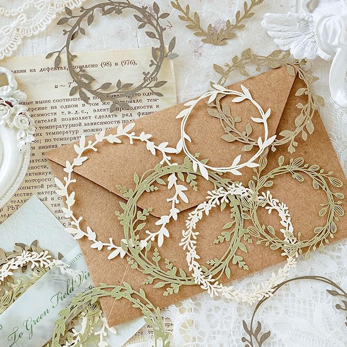 Maxleaf 60PCS Flower Cut Outs Border Card, Frames Decorative Paper | Love Heart Butterfly Leaf Lace Star Hollow Out Scrapbook Paper Card for DIY Arts Crafts Album Planner Junk Journals