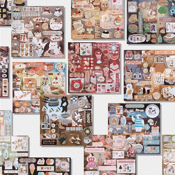 Tmtains 30 Sheets Japanese Manga Style Sticker Book 800+Pcs Heisei Retro Food Daily Life Theme Manga Books Style Sticker Aesthetic Japanese Stickers Book for Adults Scrapbooking Notebook (Food 1)