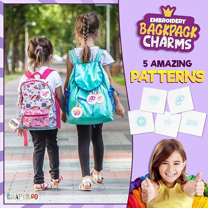 CRAFTILOO Embroidery Kit for Kids - 5 Stamped Beginner Needlepoint Projects