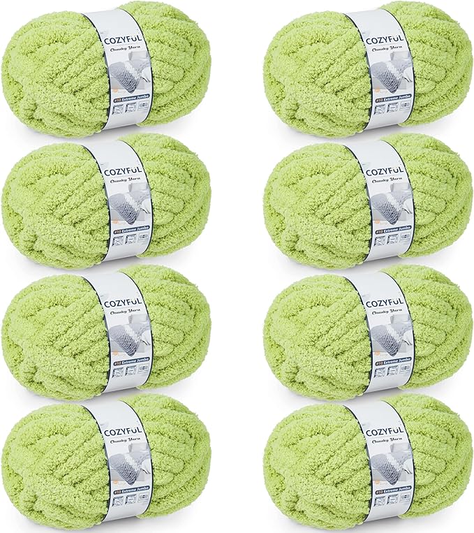 Cozyful Chunky Yarn for Hand Knitting - #10 Chunky Chenille Yarn, Jumbo Big Thick Chunky Yarns for Crocheting, Super Bulky Chunky Knit Blanket Yarns, 8 Skein (22 yds 8 oz Each Skein), Lemon Lime