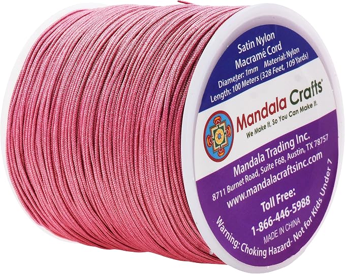 Mandala Crafts 1mm Mauve Rattail Nylon Satin Cord for Jewelry Making