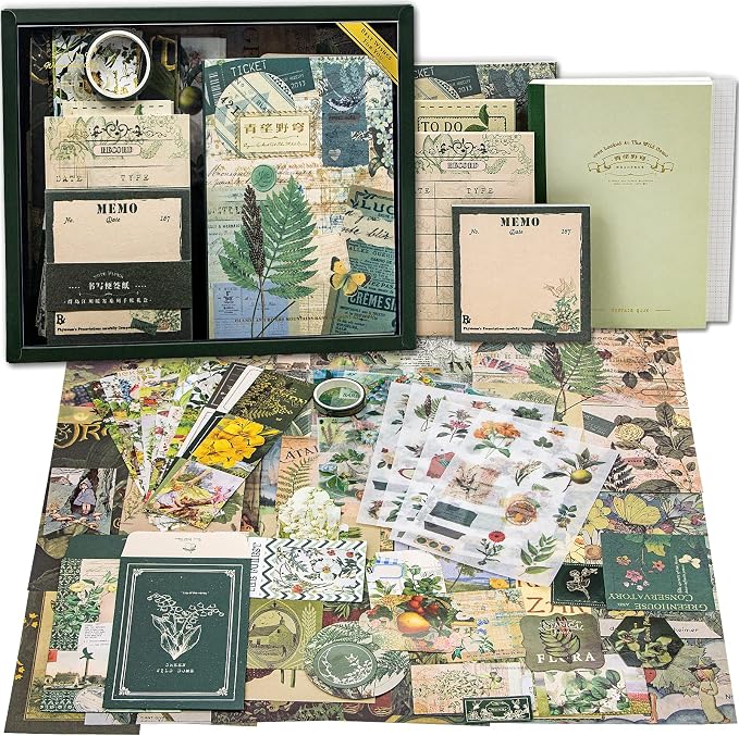 Scrapbooking Supplies Kit, A6 Grid Notebook, Vintage Junk Journaling Kit