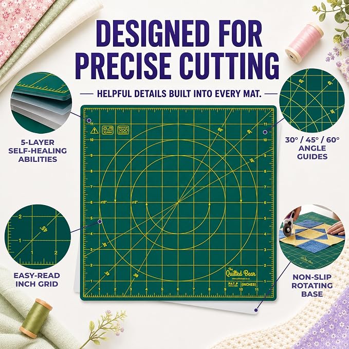 The Quilted Bear 12" x 12" Rotating Self-Healing Cutting Mat, Green