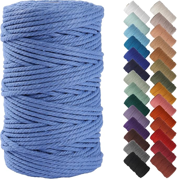 NOANTA Ocean Macrame Cord 4mm x 109yards, Cotton Rope Macrame Yarn | Macrame Rope Supplies, 3 Strand Twisted Cotton Yarn String, Cotton Cord for Wall Hanging, Plant Hangers, Crafts, Knitting