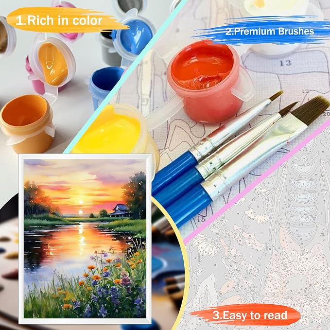 Yunruily Paint by Numbers Kits for Adults - Landscape Paint by Numbers for Adults Canvas,Sunset Paint by Number Adult for Gifts Home Wall Decor 16x20inch