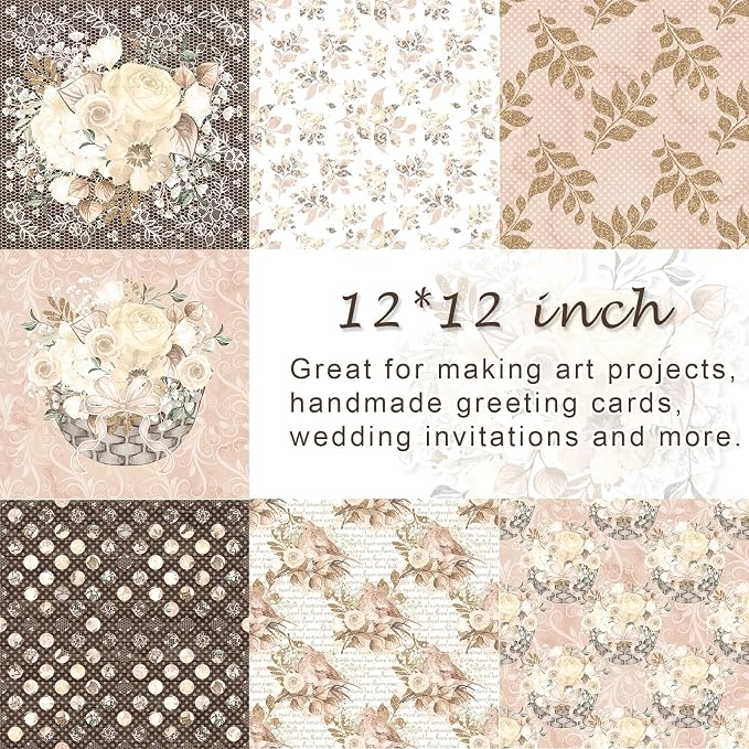 28 Sheets Scrapbook Paper, Floral Scrapbooking Specialty Papers 160gsm Cardmaking Craft Paper Pack Decorative Paper for Card Making (12"X12" Inch, Natural Softness)