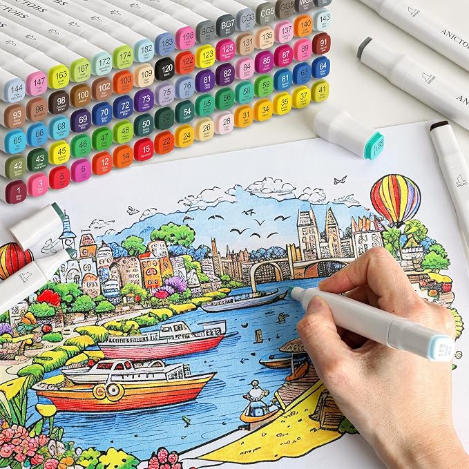 Alcohol Markers 168 Colors with Base Support, Drawing Art Markers Perfect for Students Kids and Adults Comics Sketching Illustration Artistic Creation Gift