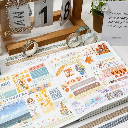 Basic Patterns Washi Tape Set 60 Rolls Geometric Elegance Decorative Skinny Masking Tapes for Arts, DIY Crafts, Journals, Planners, Scrapbook, Wrapping
