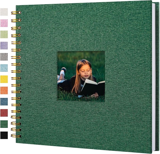 10"x10" Scrapbook Photo Album Linen Cover 20 Sheets 40 Pages White Paper | Green Hardcover Kraft White Pages Memory Book, for Travel Wedding Guest Book Christmas Baby Shower Fits 4x6 & Instant Photos