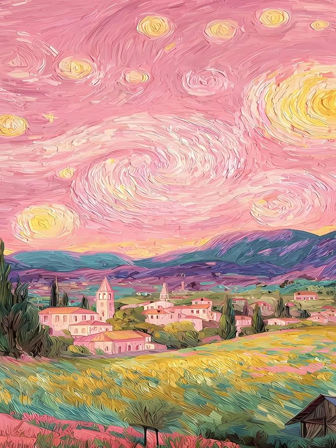 pchmcu Landscape Paint by Numbers Kit for Adults Beginner - Starry Night Adult Paint by Number Kits on Canvas,Mountain House Oil Paint by Numbers for Home Decor Gift 16x20 inch