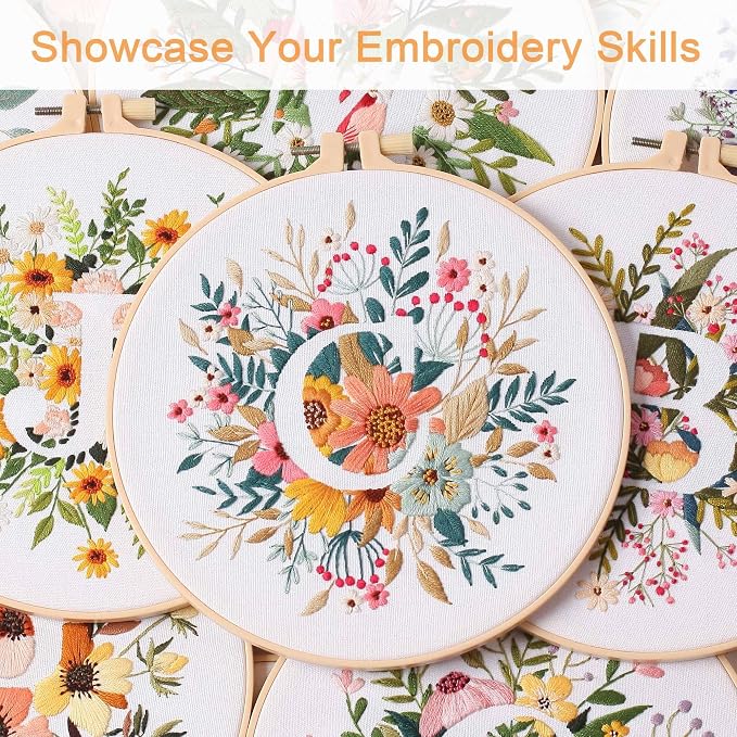 Harimau Letter C Pattern Embroidery Kit for Adult Beginners, Complete Starter Pack with 1 Hoop, Needles, Instruction Guide & Embroidery Stitch Video Tutorials