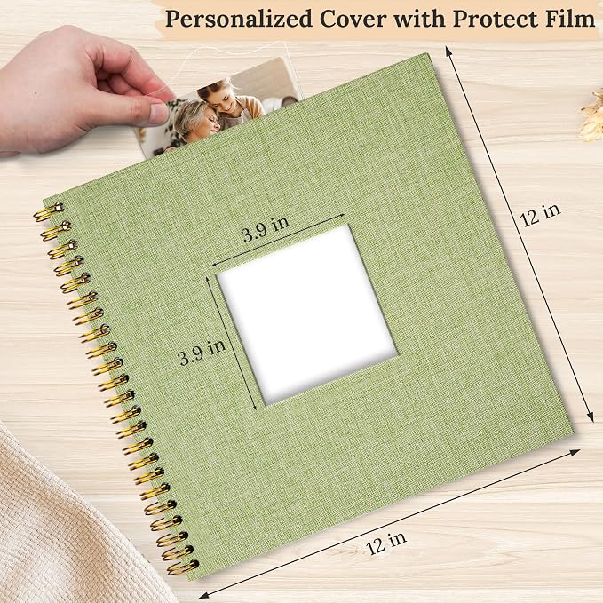 12"x12" Scrapbook Photo Album Linen Cover 40 Sheets 80 Pages White Paper | GrassGreen Hardcover Kraft White Pages Memory Book, for Travel Wedding Guest Book Christmas Baby Fits 4x6 & Instant Photos
