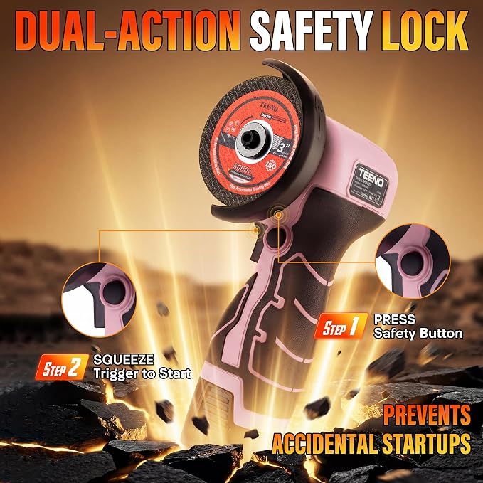 TEENO Cordless Angle Grinder Kit, 19,500 RPM Mini Electric Angle Grinding Tool with 2 Pcs 16.8V 2000mAh Batteries and 6 Cutting Discs, 3-Inch Handheld Grinder for DIY & Home Improvement, Pink