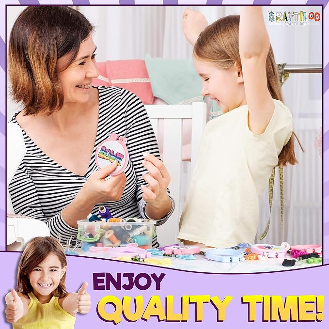 CRAFTILOO Embroidery Kit for Kids - 5 Stamped Beginner Needlepoint Projects