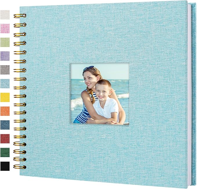 10"x10" Scrapbook Photo Album Linen Cover 20 Sheets 40 Pages White Paper | Blue Hardcover Kraft White Pages Memory Book, for Travel Wedding Guest Book Christmas Baby Shower Fits 4x6 & Instant Photos
